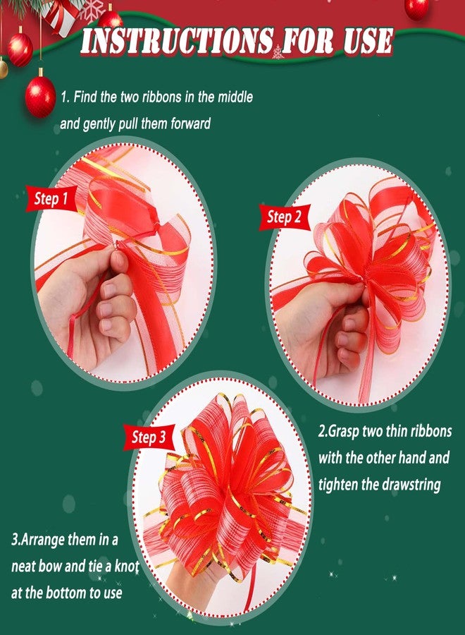 CHANGZHONG 4pcs Red Striped Pull Bow Ribbon for Flowers Christmas Wedding Gift Basket Valentine's Day Gift Packaging Accessories Holiday Decorations Gift Packaging Accessories Baby Shower Pull Bows - Image 3